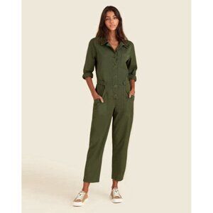 Veronica Beard Jeans Wren Boiler Jumpsuit in Army Green Size M Patch Added